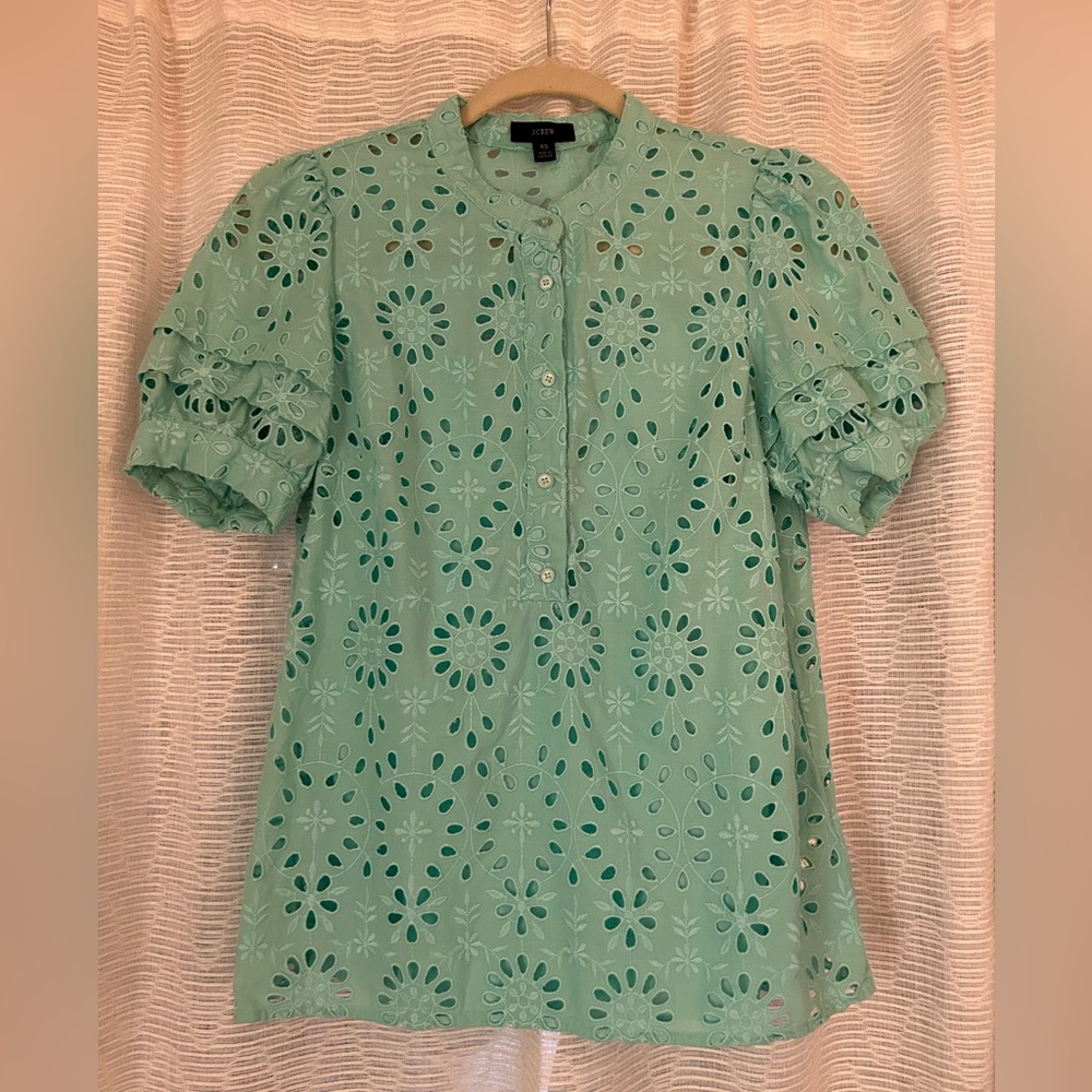 J.crew eyelet popover with puff sleeves